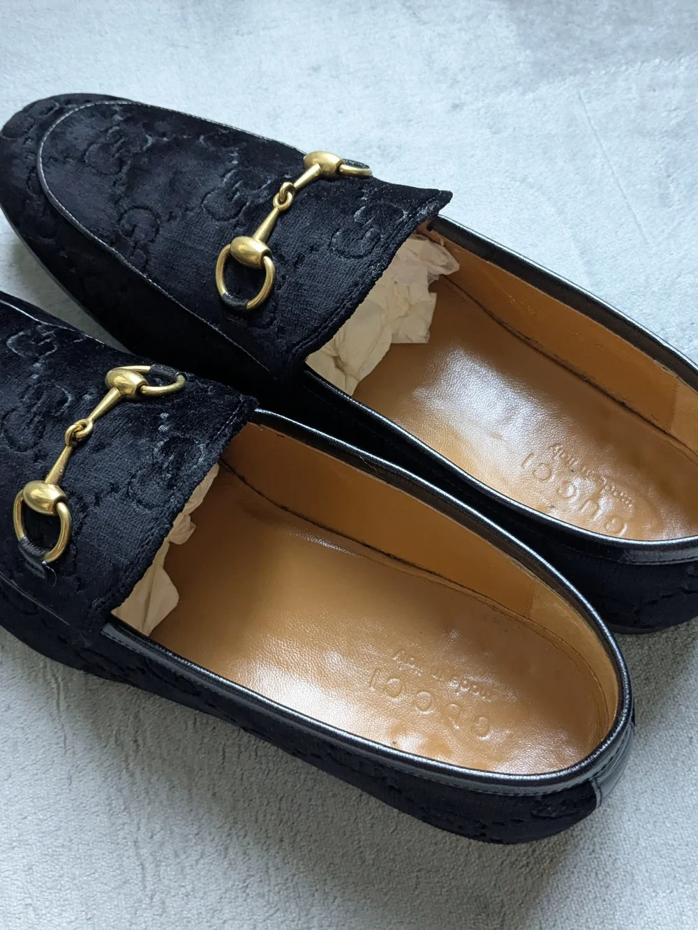 Black Velvet Horsebit Loafers - Luxury Men's Dress Shoes Gucci 10 US Monogram